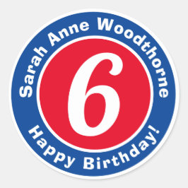 Happy Birthday met naam en leeftijd 6 Ronde Sticker