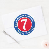 Happy Birthday met naam en leeftijd 7 Ronde Sticker (Envelop)