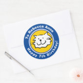 Happy Birthday met naam en leeftijd 7 Ronde Sticker (Envelop)