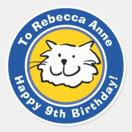 Happy Birthday met naam en leeftijd 9 Ronde Sticker