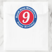 Happy Birthday met naam en leeftijd 9 Ronde Sticker (Tas)
