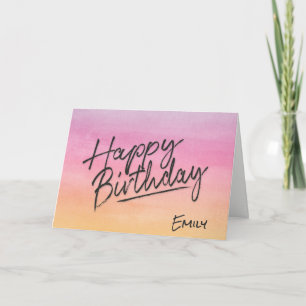 Happy Birthday met naam op waterverf Kaart