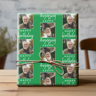 Happy Birthday met One Square Photo - groen Cadeaupapier