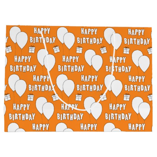 Happy Birthday met Oranje achtergrond van ballonne Groot Cadeauzakje (Achterkant)