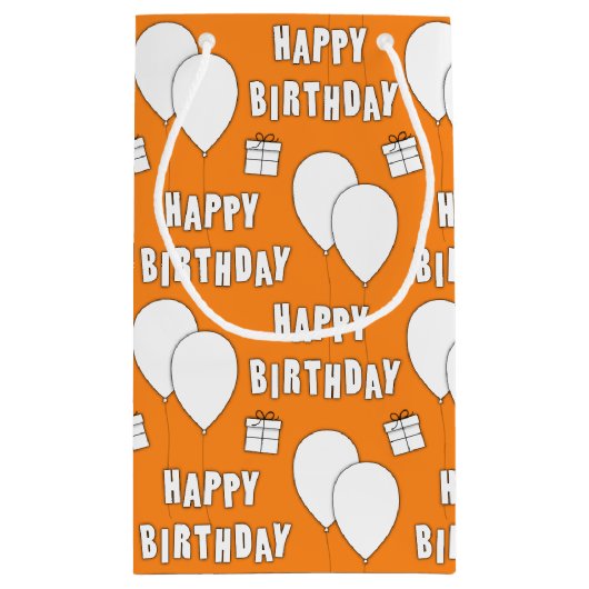 Happy Birthday met Oranje achtergrond van ballonne Klein Cadeauzakje (Achterkant)