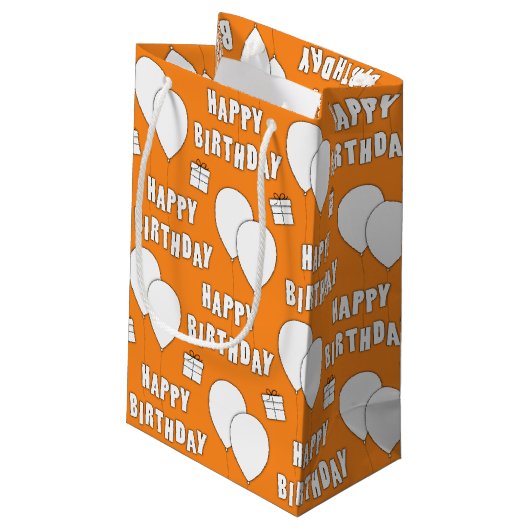 Happy Birthday met Oranje achtergrond van ballonne Klein Cadeauzakje (Achterkant Gekanteld)