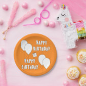 Happy Birthday met Oranje achtergrond van ballonne Papieren Bordje (Feest)