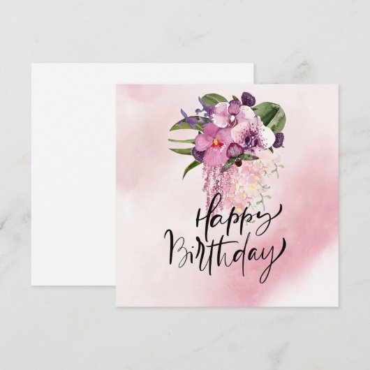 Happy Birthday met paarse orchidee waterverf (Voorkant / Achterkant)