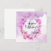 Happy Birthday met paarse orchidee waterverf (Voorkant / Achterkant)