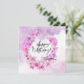 Happy Birthday met paarse orchidee waterverf (Staand voorkant)