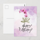 Happy Birthday met paarse orchidee waterverf Briefkaart (Voorkant / Achterkant)