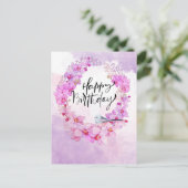 Happy Birthday met paarse orchidee waterverf Postc Briefkaart (Staand voorkant)