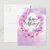 Happy Birthday met paarse orchidee waterverf Postc Briefkaart (Voorkant / Achterkant)