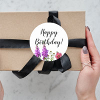 Happy Birthday met paarse zomerbloemen