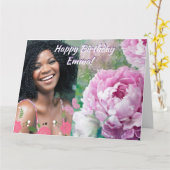 Happy Birthday met persoonlijke naam en foto Kaart (Gele Bloem)