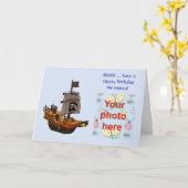 Happy Birthday met piratenschip voeg je eigen foto Kaart (Gele Bloem)