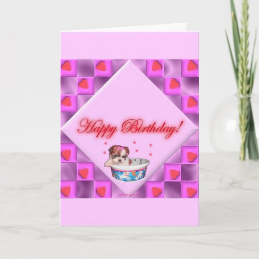 Happy Birthday met Shih Tzu Puppy Kaart (Voorkant)
