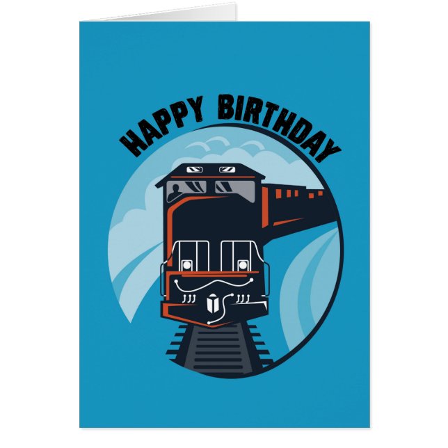 Happy Birthday met trein, generaal, blauw (Voorkant)