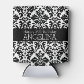 Happy Birthday met Trendy Black en White Damask Blikjeskoeler (Voorkant)
