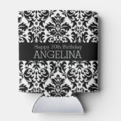 Happy Birthday met Trendy Black en White Damask Blikjeskoeler (Achterkant)