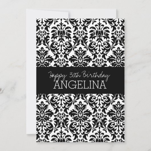 Happy Birthday met Trendy Black en White Damask Kaart (Achterkant)