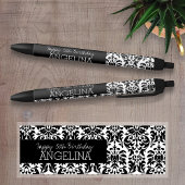 Happy Birthday met Trendy Black en White Damask Zwarte Inkt Pen