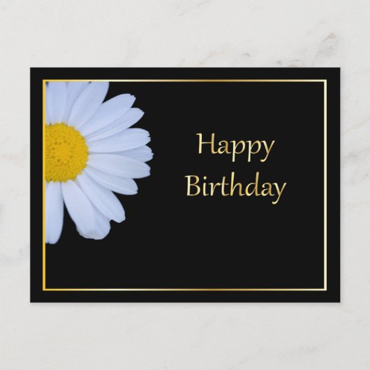 Happy Birthday met White Flower en Black Bkgrd Briefkaart (Voorkant)