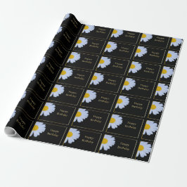 Happy Birthday met White Flower en Black Bkgrd Cadeaupapier