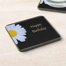 Happy Birthday met White Flower en Black Bkgrd Drankjes Onderzetter