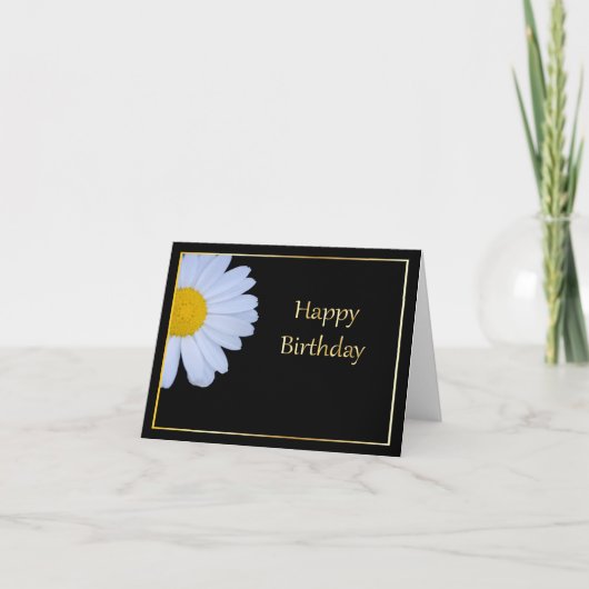 Happy Birthday met White Flower en Black Bkgrd Kaart (Voorkant)
