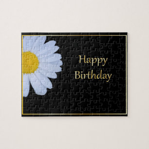 Happy Birthday met White Flower en Black Bkgrd Legpuzzel