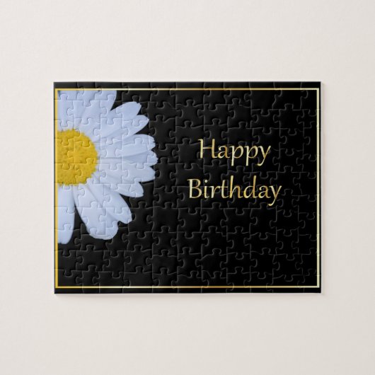 Happy Birthday met White Flower en Black Bkgrd Legpuzzel (Horizontaal)