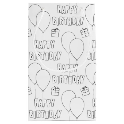 Happy Birthday met witte achtergrond ballonnen Klein Cadeauzakje (Achterkant)