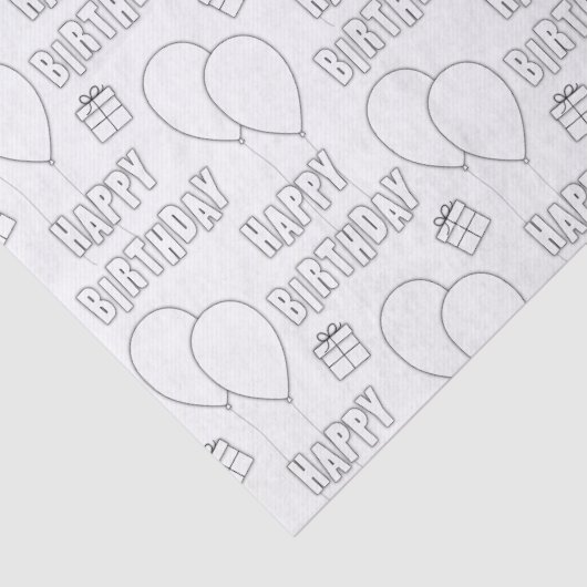 Happy Birthday met witte achtergrond ballonnen Tissuepapier (Detail)