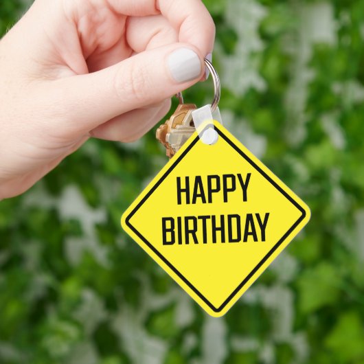 Happy Birthday Metal Square Sleutelhanger (Hand)
