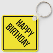 Happy Birthday Metal Square Sleutelhanger (Achterkant)