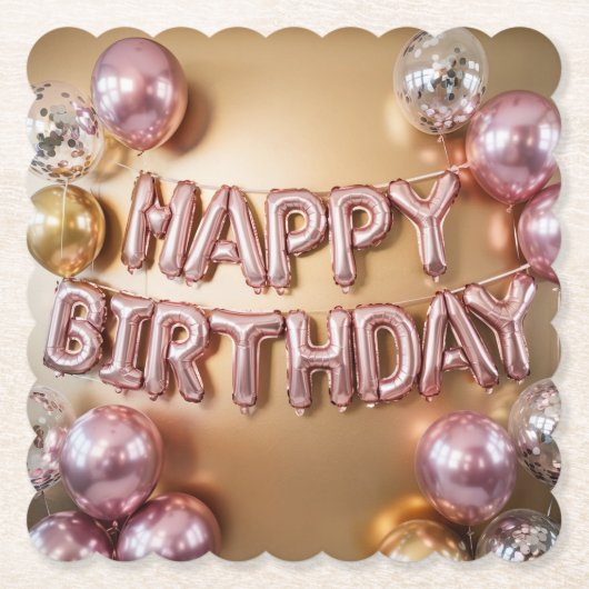 Happy Birthday Metallic Balloons Onderzetter Set (Voorkant)