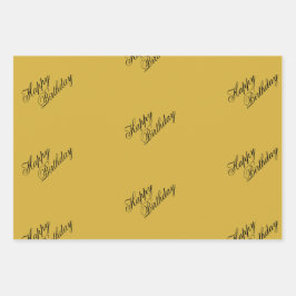Happy Birthday Metallic Gold Wrapping Paper Sheets