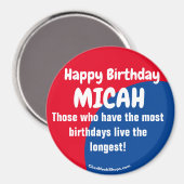 Happy Birthday MICAH red/blue magnet (Voorkant / Achterkant)