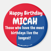 Happy Birthday MICAH red/blue magnet (Voorkant)