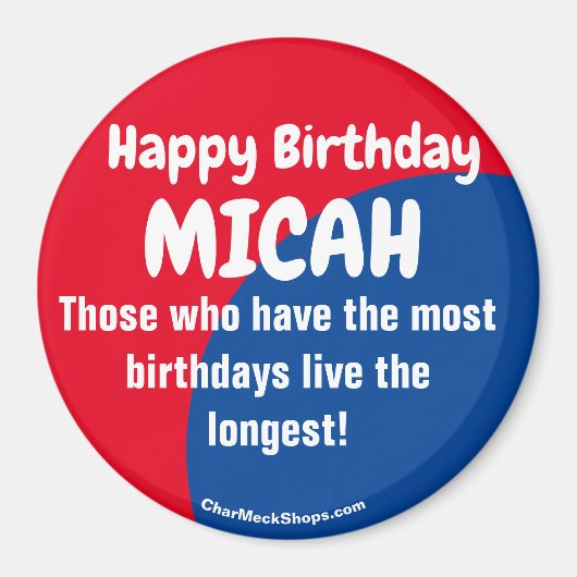 Happy Birthday MICAH red/blue magnet (Voorkant)