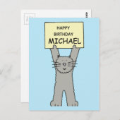 Happy Birthday Michael Cartoon Grey Cat Briefkaart (Voorkant / Achterkant)
