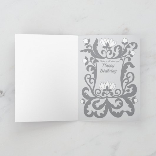 Happy Birthday middeleeuwse bloembrief lijst CC128 Kaart (Binnen)