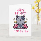 Happy Birthday Mijn beste thea Funny Cat Birthday Kaart (Gele Bloem)