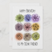 Happy Birthday Mijn lieve vriend Waterverf Flowers (Voorkant / Achterkant)