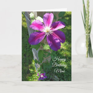 Happy Birthday Mimi Paarse Flower Clematis Kaart