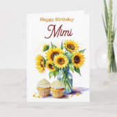 Happy Birthday Mimi | Sunflowers and Cupcakes Kaart (Voorkant)