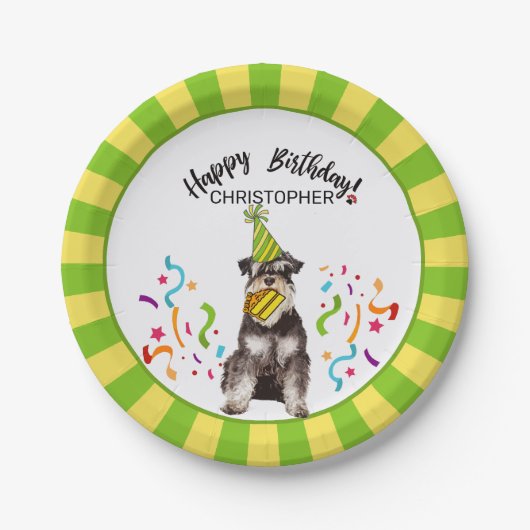 Happy Birthday Miniature Schnauzer Dog Party Papieren Bordje (Voorkant)
