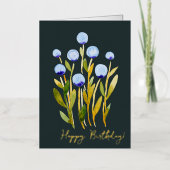 Happy Birthday minimale blauwe waterverf bloemen Folie Feestdagenkaart (Voorkant)