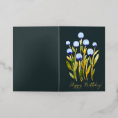 Happy Birthday minimale blauwe waterverf bloemen Folie Feestdagenkaart (Buiten Laag)